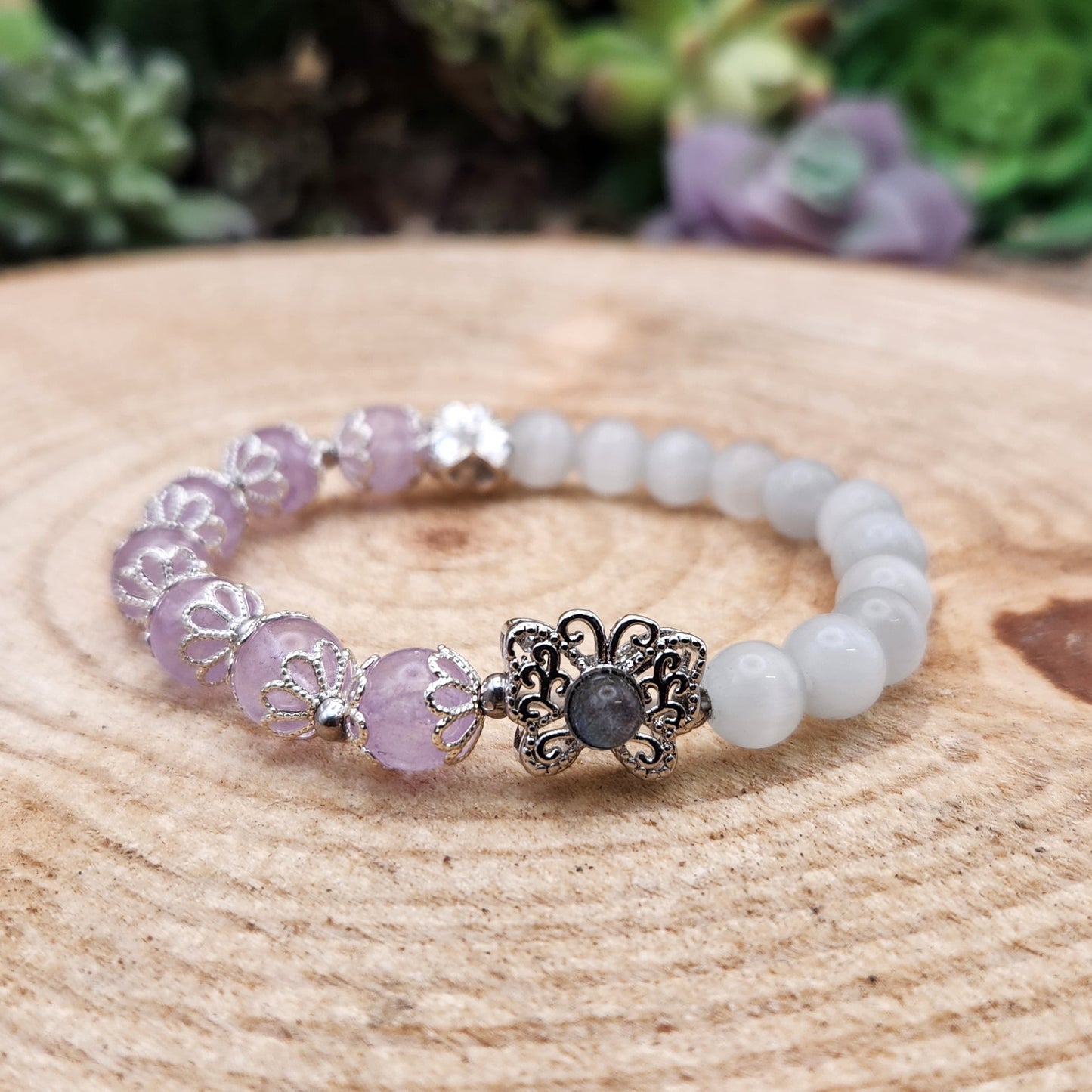 Moonstone and Amethyst Butterfly Bracelet 8mm