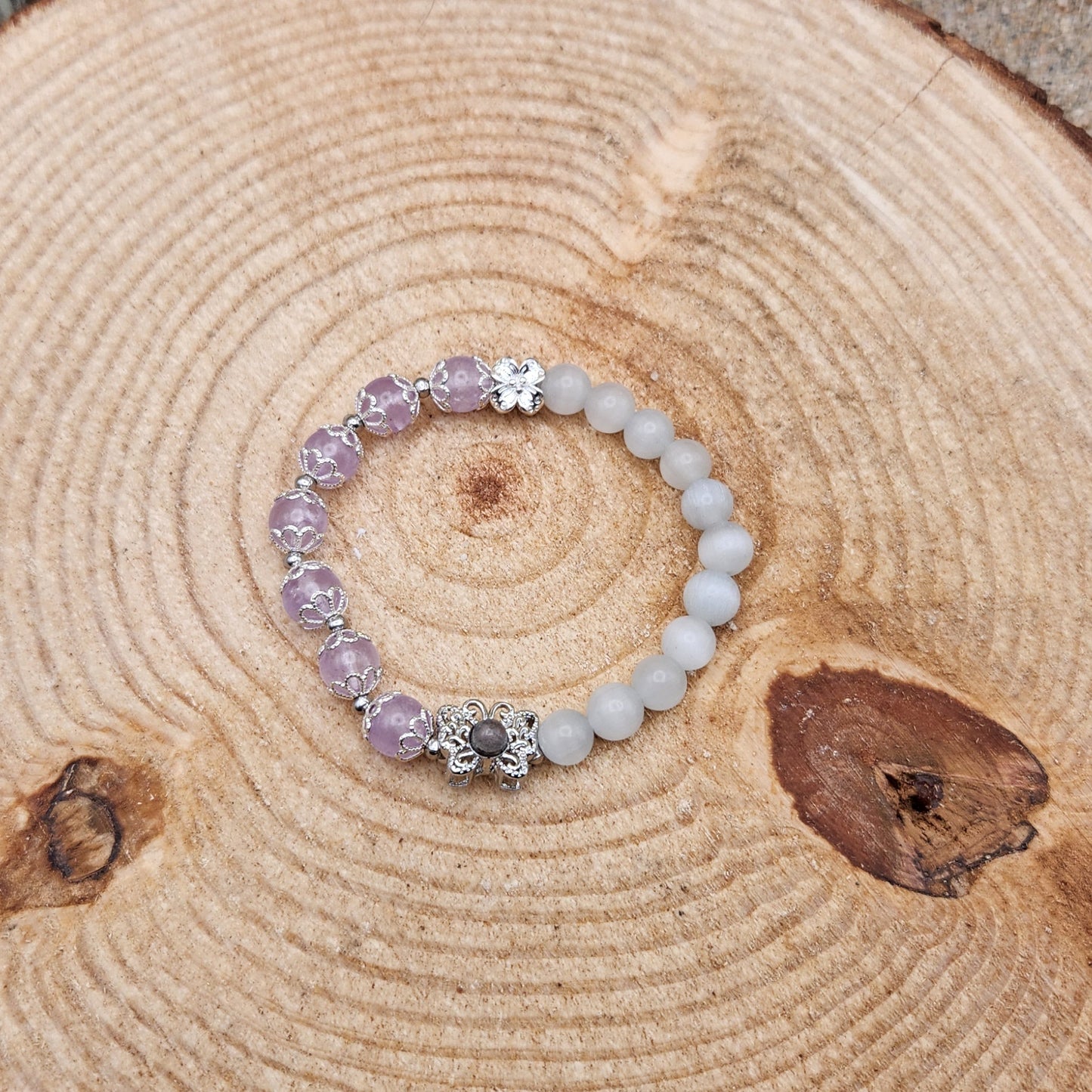 Moonstone and Amethyst Butterfly Bracelet 8mm