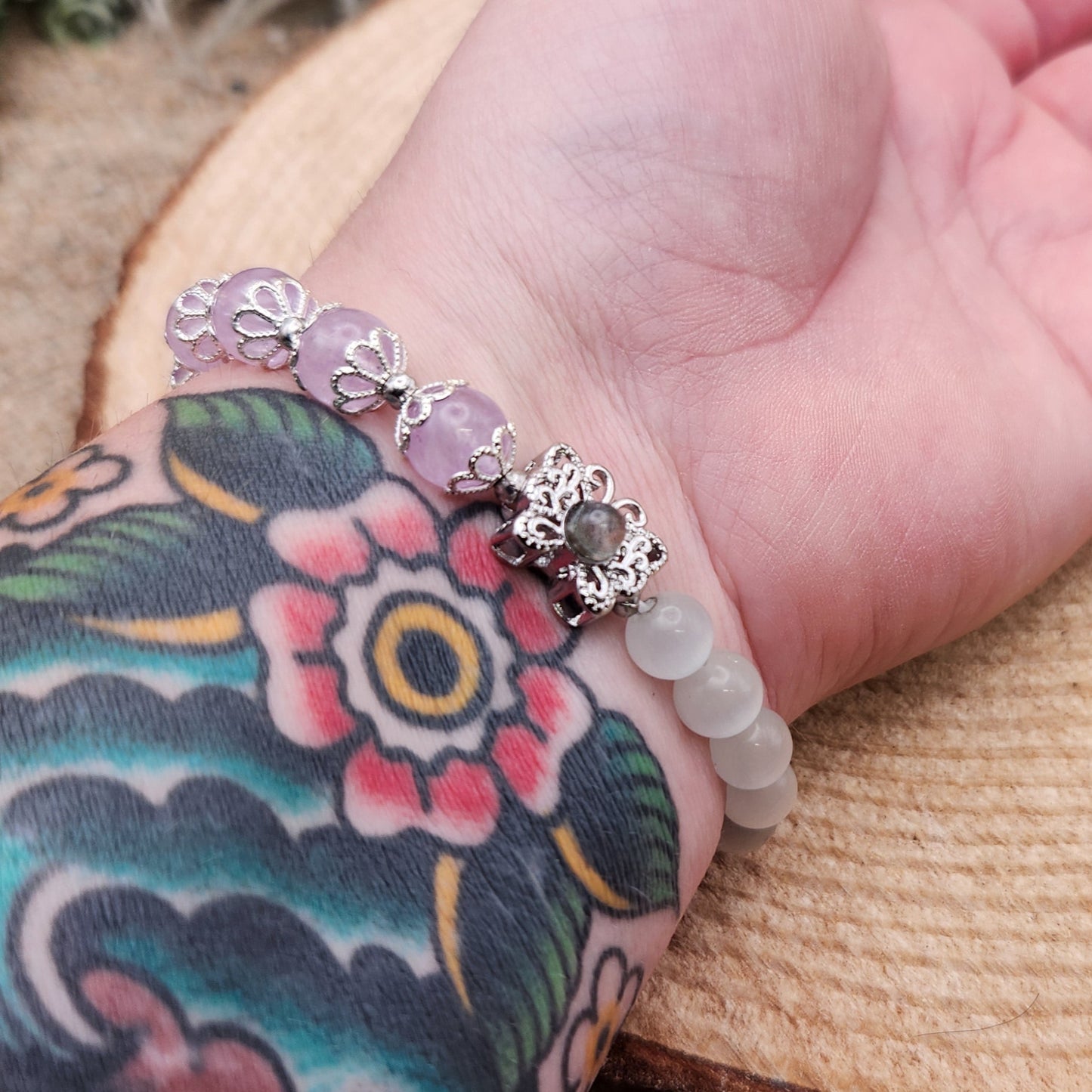 Moonstone and Amethyst Butterfly Bracelet 8mm