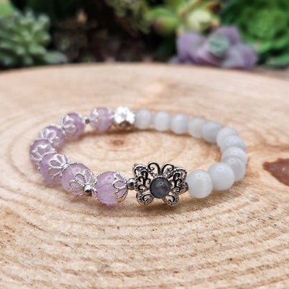 Moonstone and Amethyst Butterfly Bracelet 8mm
