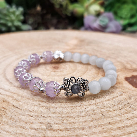 Moonstone and Amethyst Butterfly Bracelet 8mm