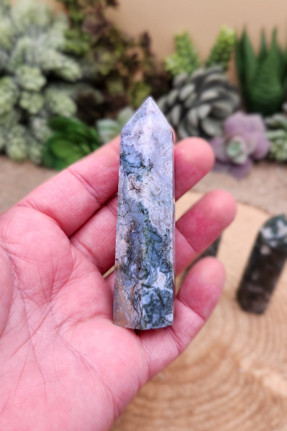 Moss Agate Obelisk