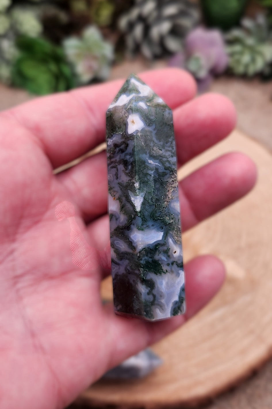 Moss Agate Obelisk