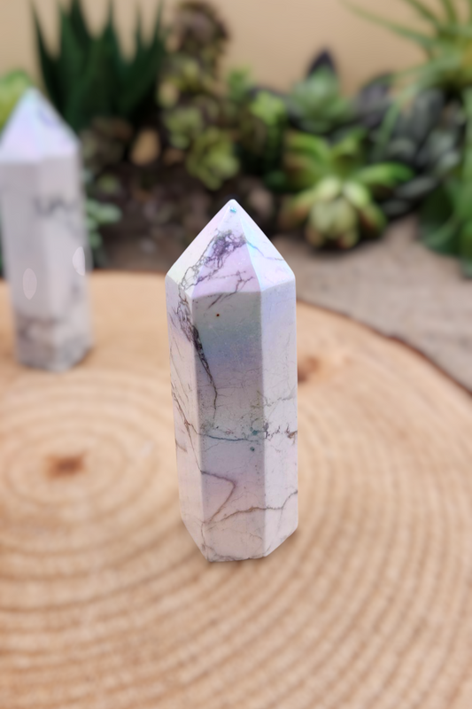 Polished Aura Howlite Tower