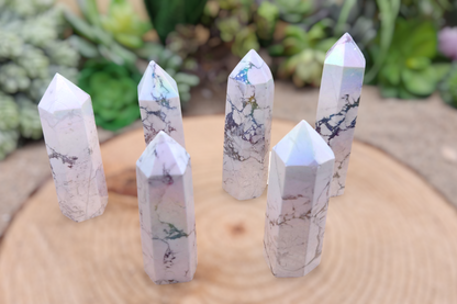 Polished Aura Howlite Tower