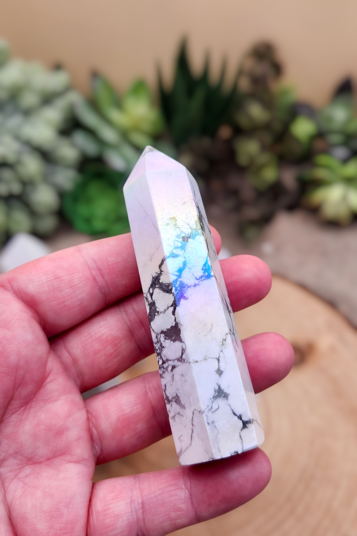 Polished Aura Howlite Tower