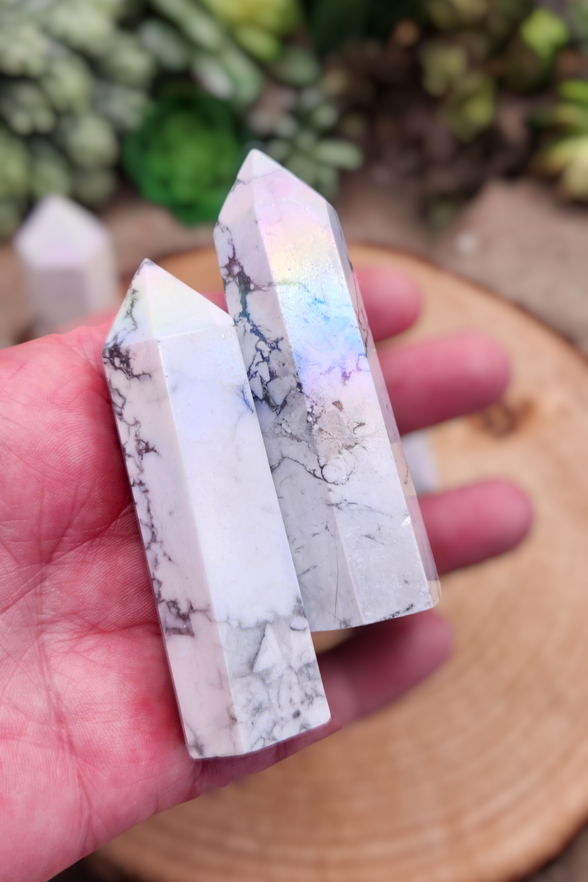 Polished Aura Howlite Tower