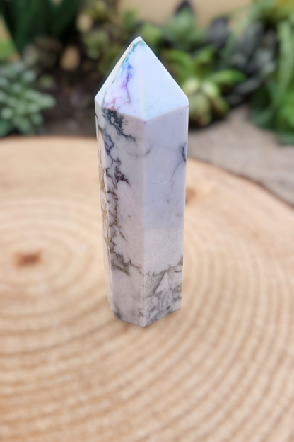 Polished Aura Howlite Tower