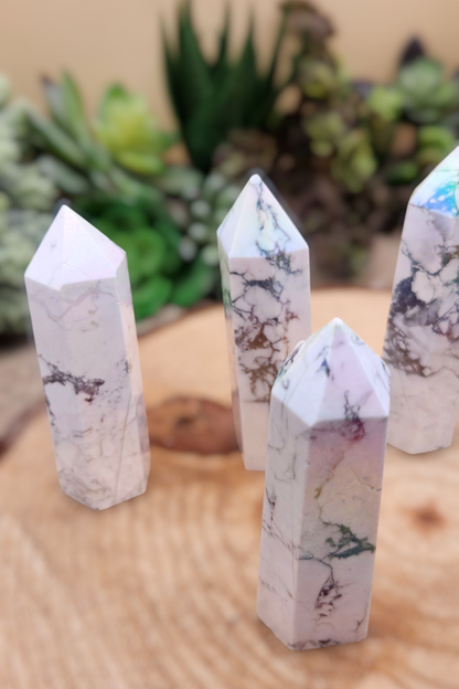 Polished Aura Howlite Tower