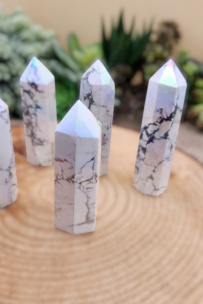 Polished Aura Howlite Tower