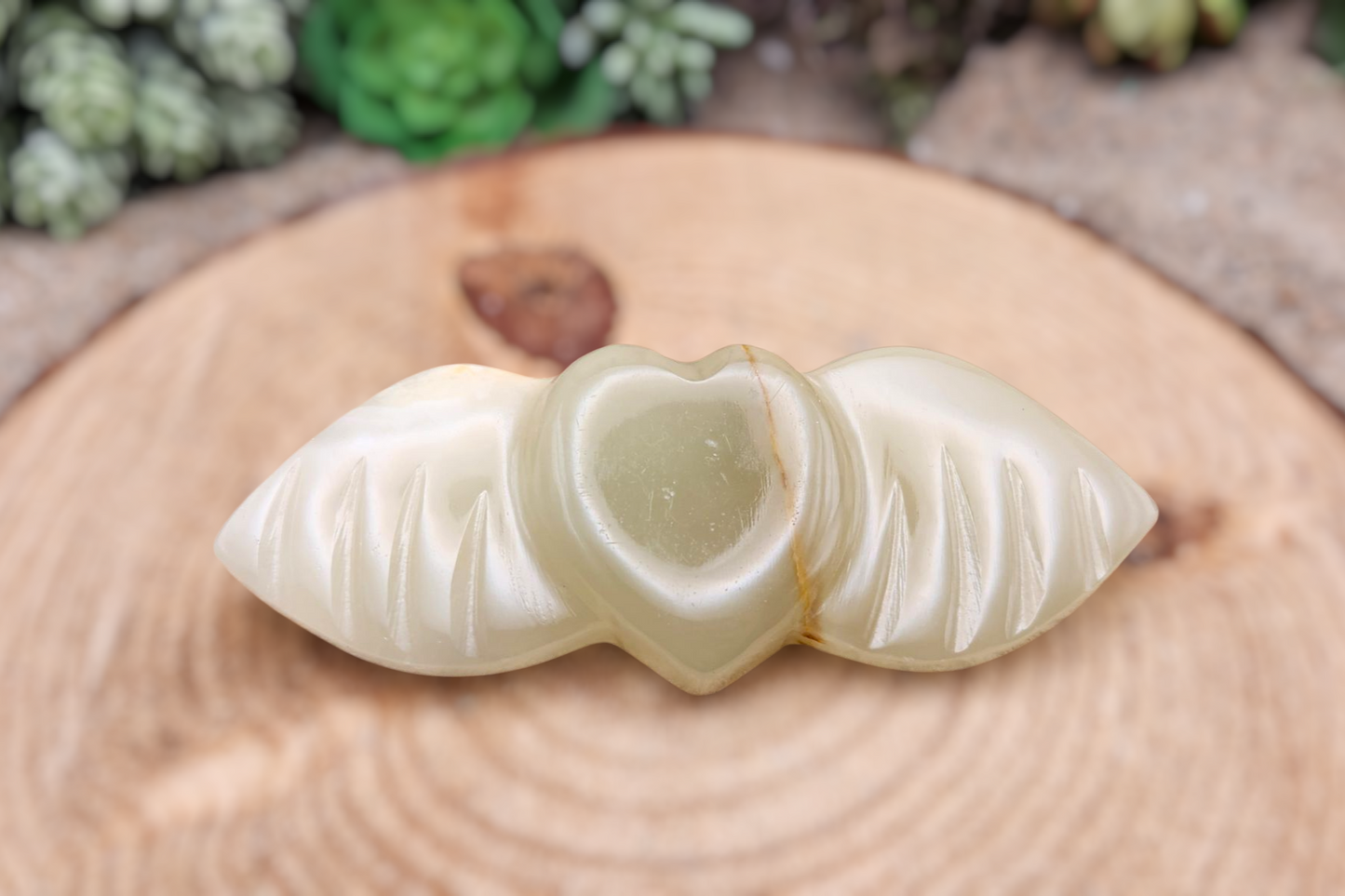 Green Onyx Heart with Wings